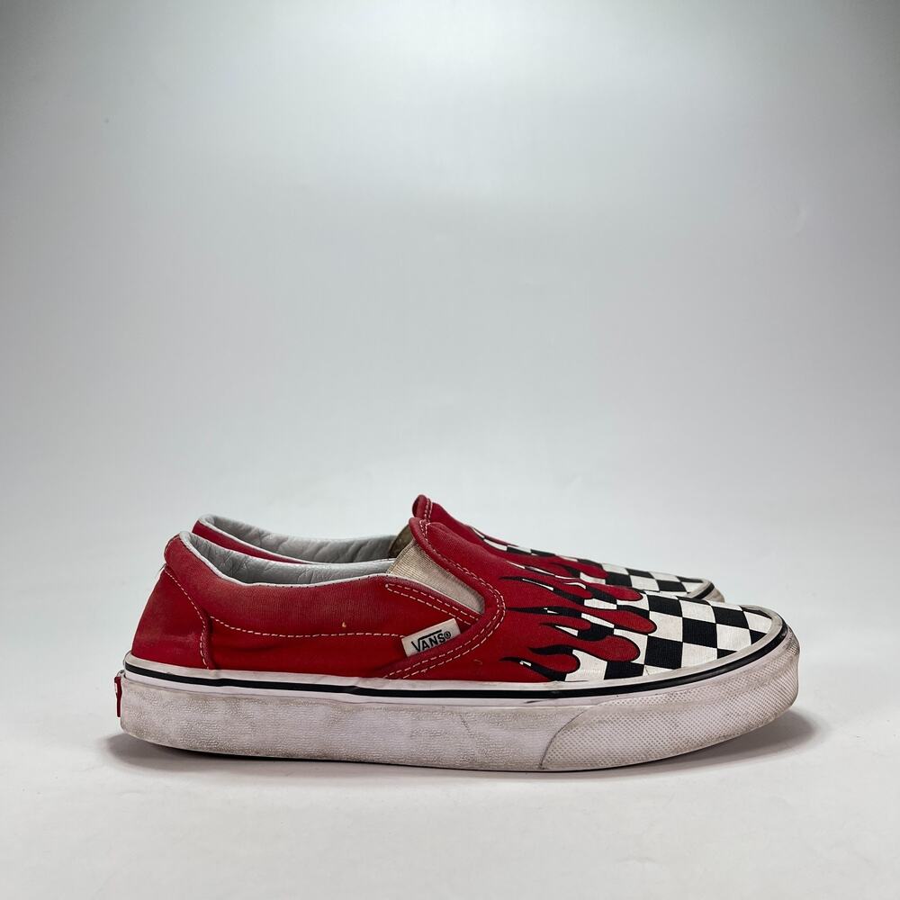 Vans Classic Slip On Checker Flame Racing Red Skate Shoes 500714 Men's Size 7.5